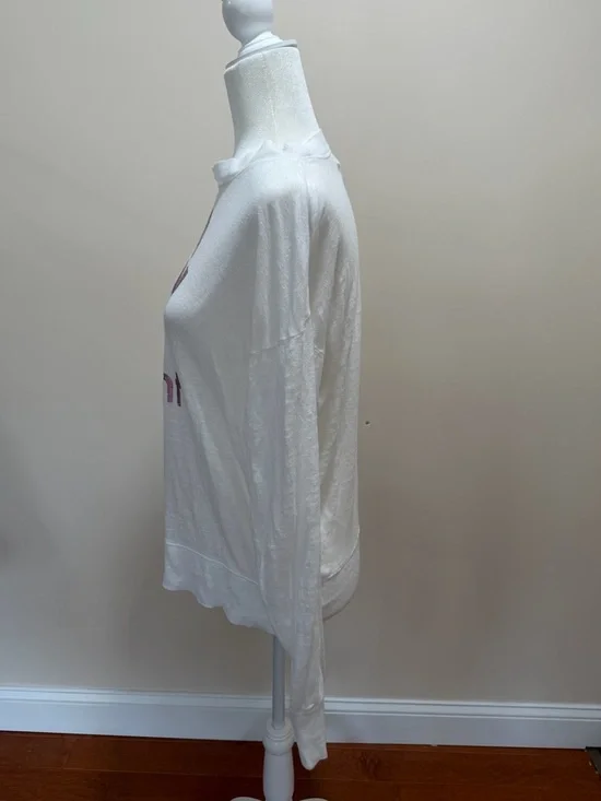 Isabel Marant Etoile White w Pink Logo Linen Slub Crew Neck Klowia Top Sz. M - Picture 5 of 7